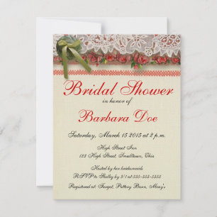 Antique Rose Lace Rustic Red Victorian Burlap Invitation