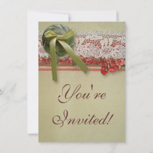 Antique Rose Lace Rustic Red Victorian Burlap Invitation