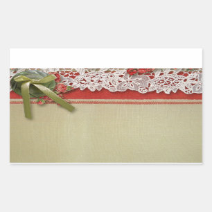 Antique Rose Lace Rustic Red Victorian Burlap Rectangular Sticker