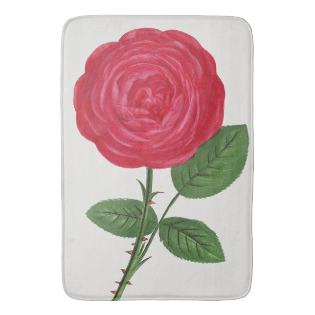 Antique Rose Lithograph, François-Frédéric Grobon Bath Mat (Front Vertical)