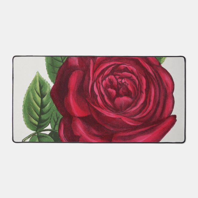 Antique Rose Lithograph, François-Frédéric Grobon Desk Mat (Front)
