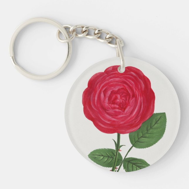 Antique Rose Lithograph, François-Frédéric Grobon Key Ring (Front)