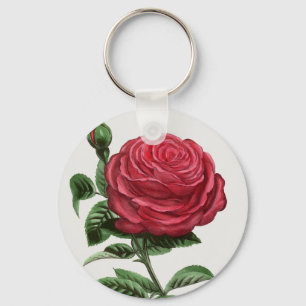 Antique Rose Lithograph, François-Frédéric Grobon Key Ring