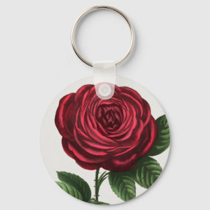 Antique Rose Lithograph, François-Frédéric Grobon Key Ring