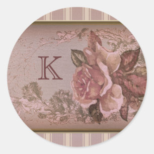 Antique Rose (pink) Custom Monogram Classic Round Sticker
