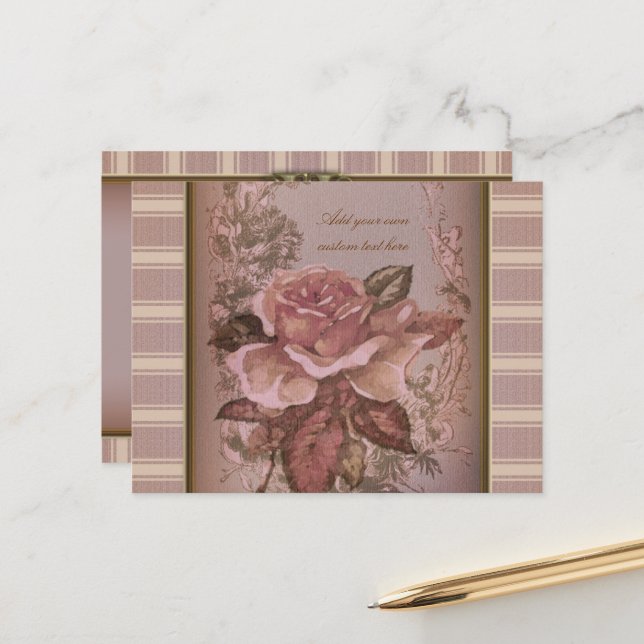 Antique Rose (pink) Personalised Postcard (Front/Back In Situ)