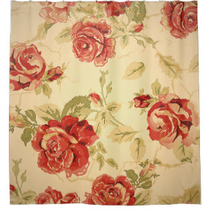 Antique rose print shower curtain