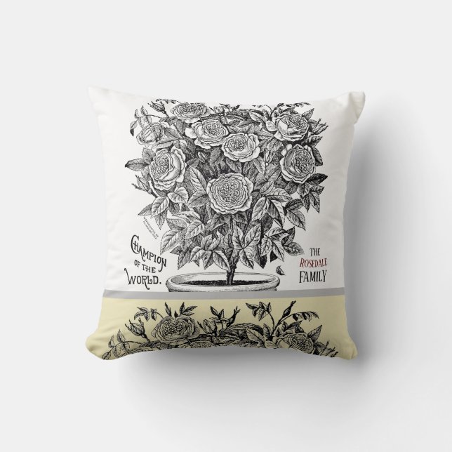 Antique Rosebush -Your Choice of Text Cushion (Front)