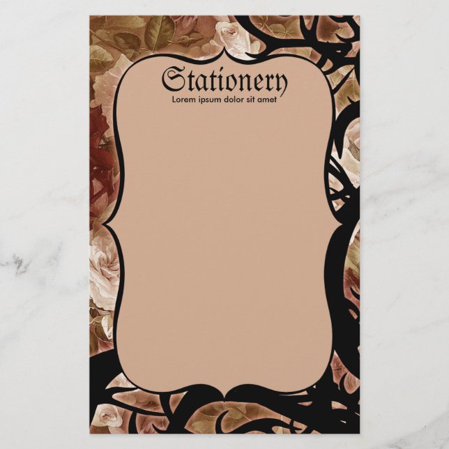 Antique Roses And Thorns Stationery (Front)