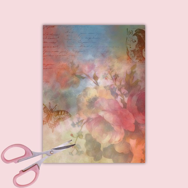 Antique Roses Butterfly Ephemeral découpage Tissue Paper (Creator Uploaded)