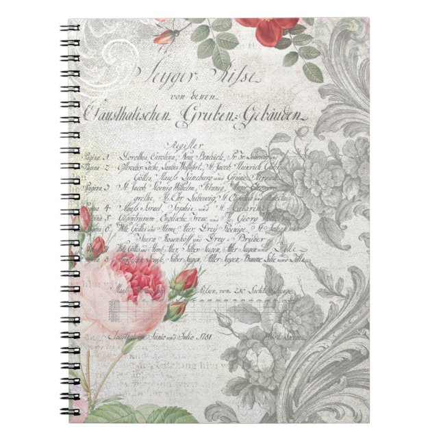 Antique Roses, Engraved Scrolls & Script Notebook (Front)