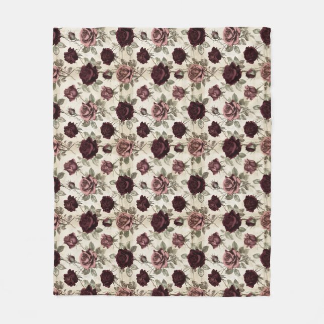 Antique Roses Fleece Blanket (Front)