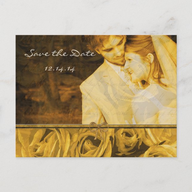 Antique Roses Save The Date with Your Photos Announcement Postcard (Front)