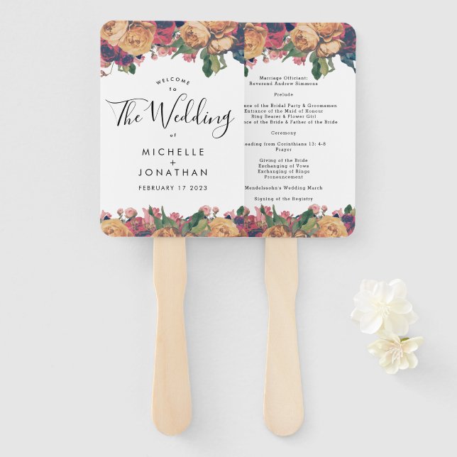 Antique Roses Vintage Boho Wedding Hand Fan (Front and Back)