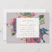 Antique Roses Vintage Lilac Wedding Invitation