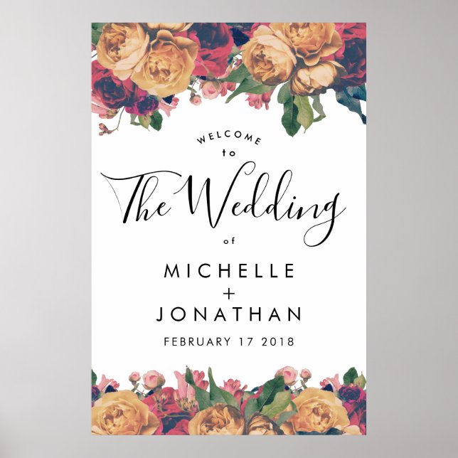 Antique Roses Vintage Wedding Welcome Sign Poster (Front)