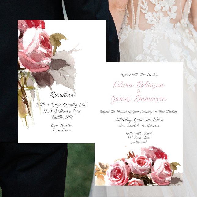 Antique Roses Watercolor Pink Wedding Invitation (Creator Uploaded)