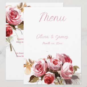 Antique Roses Watercolor Pink Wedding Reception Menu