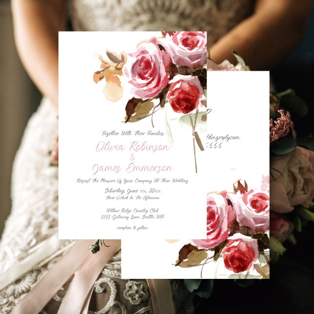 Antique Roses Watercolor Soft Pink Wedding Invitation (Creator Uploaded)