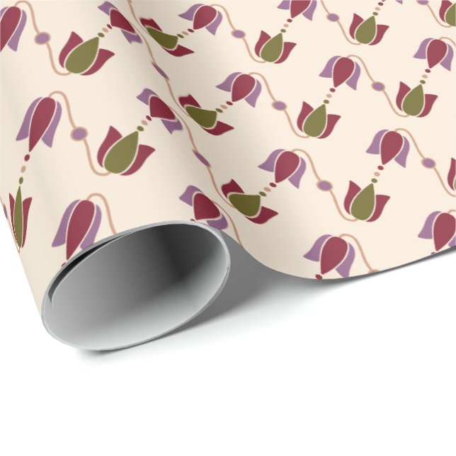 Antique Ruby, Brass, Bronze and Fuchsia Flowers Wrapping Paper (Roll Corner)
