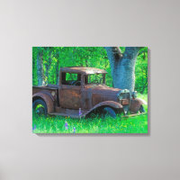 Antique rusted truck in a meadow