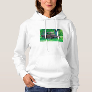 Antique rusted truck in a meadow hoodie