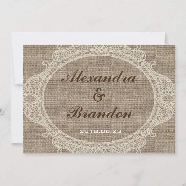 Antique Rustic Country Burlap Lace Invitation (Front)