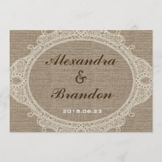 Antique Rustic Country Burlap Lace Invitation