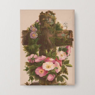 Antique Rustic Cross, Wild Roses, Easter Card,