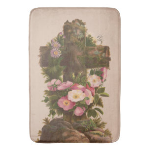 Antique Rustic Cross, Wild Roses, Easter Card, Bath Mat