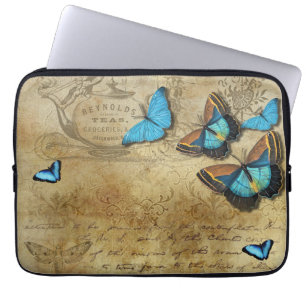 Antique Rustic Decoupage and Blue Butterflies Laptop Sleeve