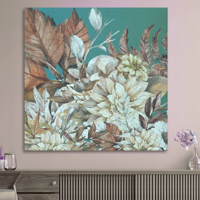 Antique Rustic Flowers Painted Over Teal Canvas Print (Creator Uploaded)