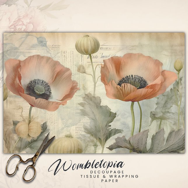 Antique Rustic Poppies Ephemera Decoupage Tissue Paper (Creator Uploaded)