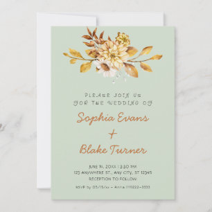 Antique Rustic Soft Floral Light Green Wedding Invitation