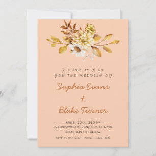 Antique Rustic Soft Floral Light Orange Wedding Invitation