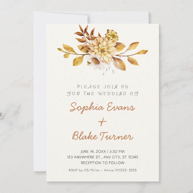 Antique Rustic Soft Floral White Cream Wedding Invitation (Front)