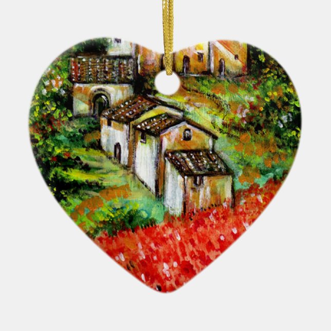 ANTIQUE RUSTIC VILLAGE IN TUSCANY CERAMIC TREE DECORATION (Front)
