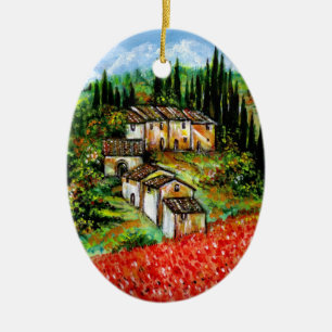 ANTIQUE RUSTIC VILLAGE IN TUSCANY CERAMIC TREE DECORATION