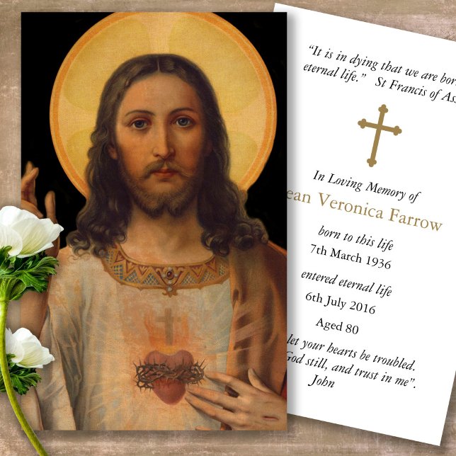 Antique Sacred Heart Jesus Prayer Sympathy Cards (catholic, religious, celebration of life, in loving memory of, prayer cards for bereavement)