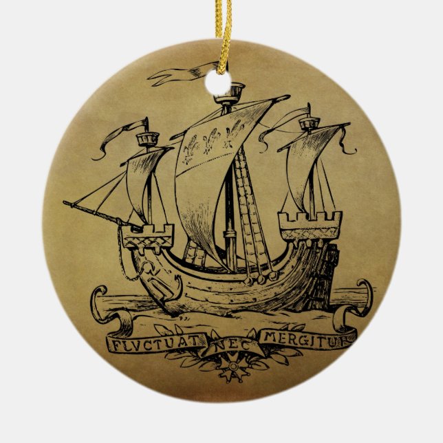 Antique Sailing Ship Ceramic Tree Decoration (Front)