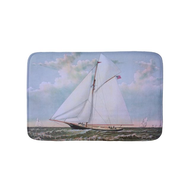Antique Sailing Ship Sloop Yacht Sailboat Ocean Bath Mat (Front)