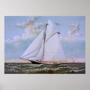 Antique Sailing Ship Sloop Yacht Sailboat Ocean Poster