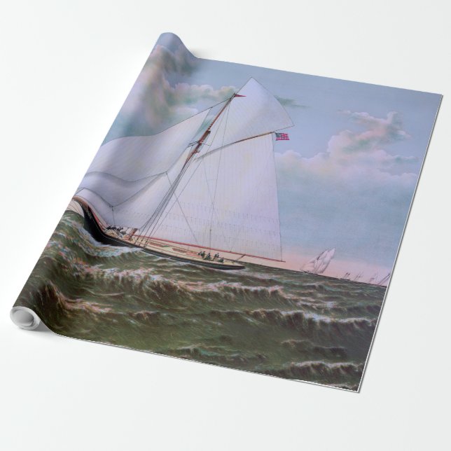 Antique Sailing Ship Sloop Yacht Sailboat Ocean Wrapping Paper (Unrolled)