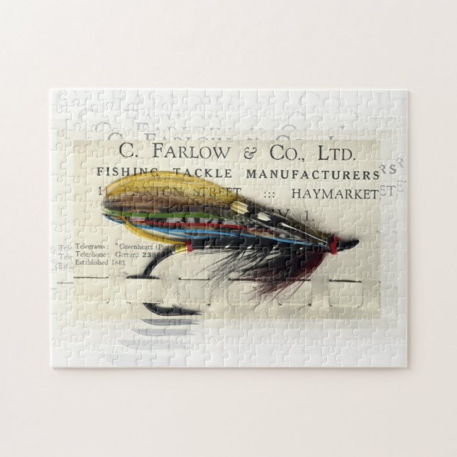 Antique Salmon Fly on Card Jigsaw Puzzle (Horizontal)