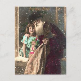 Antique Santa and Girl Christmas Holiday Postcard