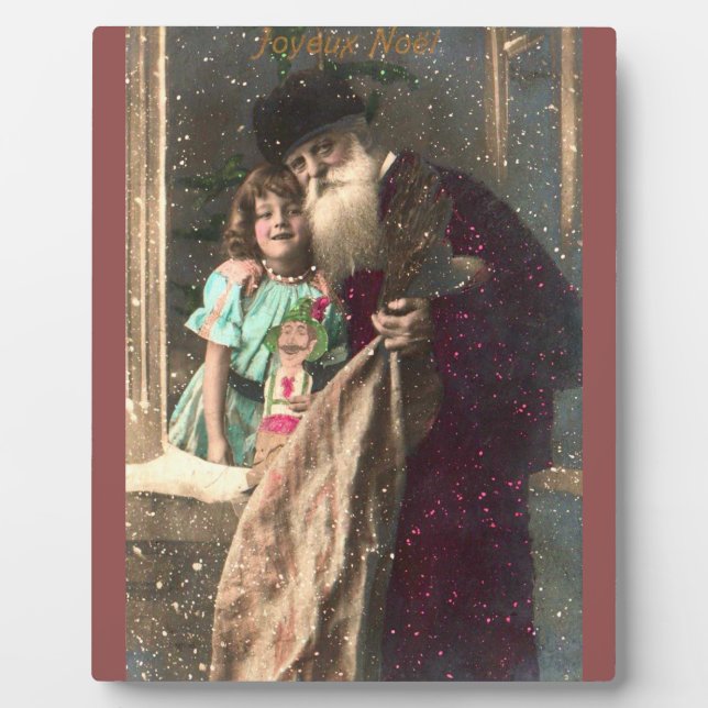 Antique Santa and Girl Christmas Plaque (Front)
