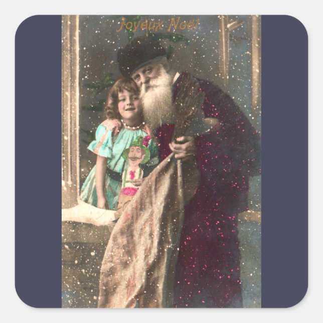 Antique Santa and Girl Christmas Square Sticker (Front)