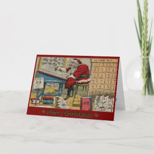 Antique Santa Claus Checking Lists CUSTOM Holiday Card