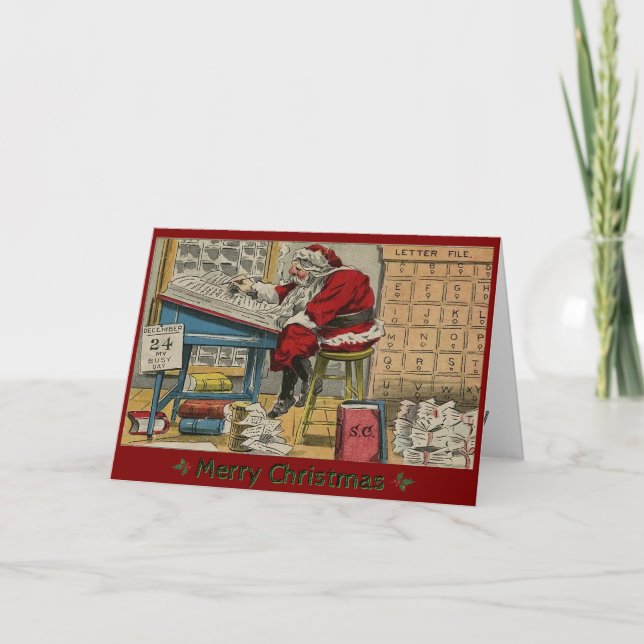Antique Santa Claus Checking Lists CUSTOM Holiday Card (Front)