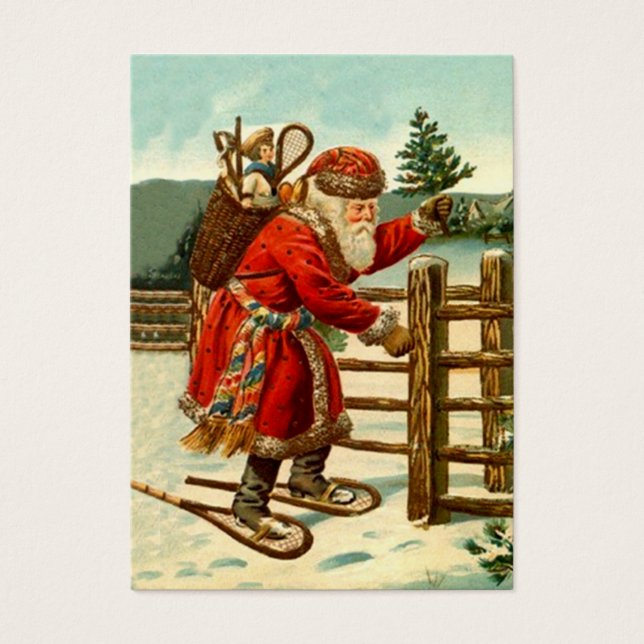 ANTIQUE SANTA IN SNOWSHOES GIFTS TAG CARD (Front)